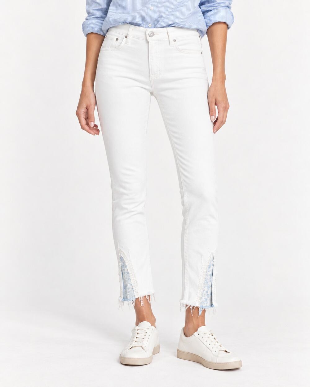 MOUSSY Burnside Distressed Patchwork Raw Hem Jeans White Size 24